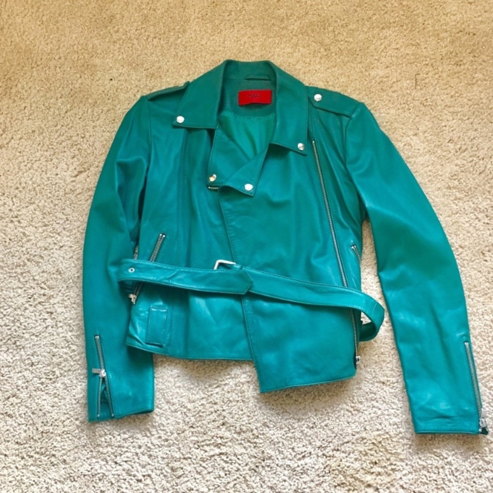 Teal Hugo Boss Biker Jacket